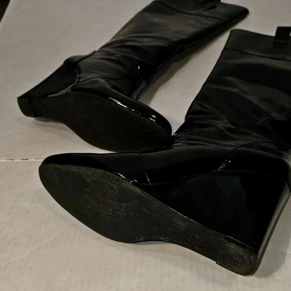 J Vincent Patent Leather Hidden Wedge Black Grunge,Goth Knee High Boots SZ 9M - Picture 8 of 12